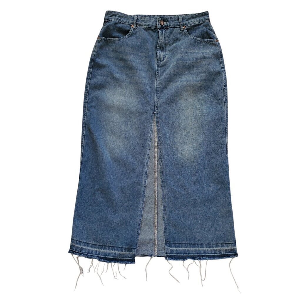 WOMEN'S HIGH SLIT MAXI DENIM SKIRT SZ 9